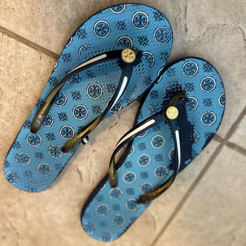 Tory Burch Blue Patterned Sandals